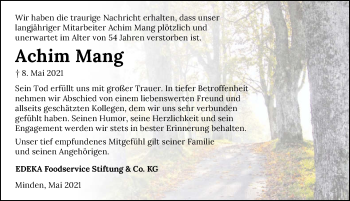 Traueranzeige von Achim Mang von GESAMT