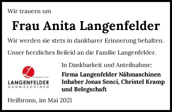 Traueranzeige von Anita Langenfelder von GESAMT