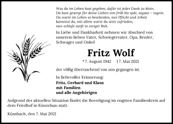 Traueranzeige von Fritz Wolf von GESAMT