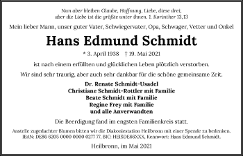 Traueranzeige von Hans Edmund Schmidt von GESAMT