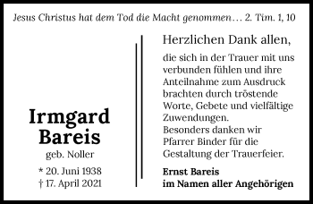 Traueranzeige von Irmgard Bareis von GESAMT