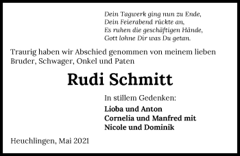 Traueranzeige von Rudi Schmitt von GESAMT