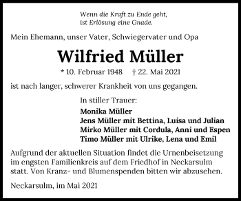 Traueranzeige von Wilfried Müller von GESAMT