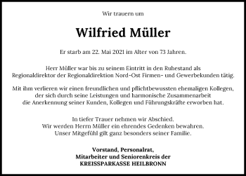 Traueranzeige von Wilfried Müller von GESAMT