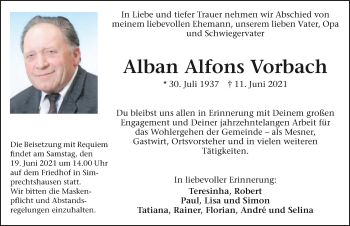 Traueranzeige von Alban Alfons Vorbach von GESAMT