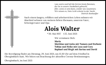 Traueranzeige von Alois Walter von GESAMT