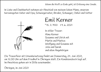 Traueranzeige von Emil Kerner von GESAMT