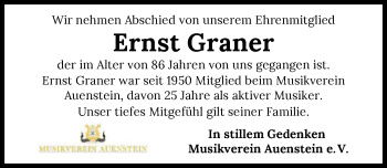 Traueranzeige von Ernst Graner von GESAMT