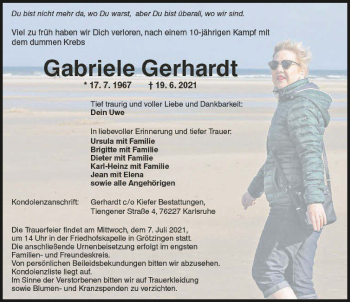 Traueranzeige von Gabriele Gerhardt von GESAMT