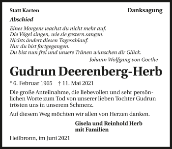 Traueranzeige von Gudrun Deerenberg-Herb von GESAMT