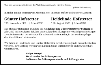 Traueranzeige von Günter Hofstetter von GESAMT