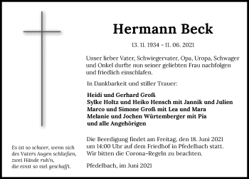Traueranzeige von Hermann Beck von GESAMT