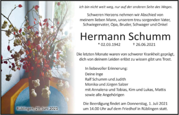 Traueranzeige von Hermann Schumm von GESAMT