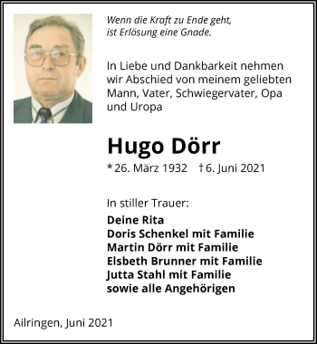 Traueranzeige von Hugo Dörr von GESAMT