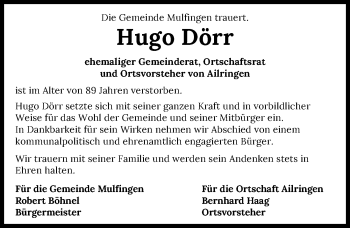 Traueranzeige von Hugo Dörr von GESAMT