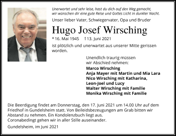 Traueranzeige von Hugo Josef Wirsching von GESAMT