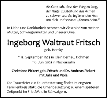 Traueranzeige von Ingeborg Fritsch von GESAMT