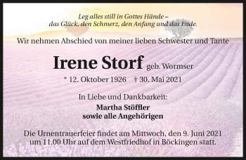 Traueranzeige von Irene Storf von GESAMT