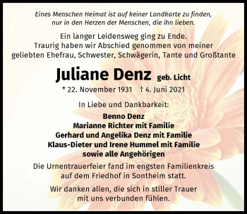 Traueranzeige von Juliane Denz von GESAMT