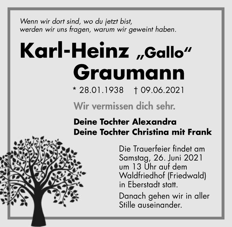  Traueranzeige für Karl-Heinz Graumann vom 19.06.2021 aus GESAMT