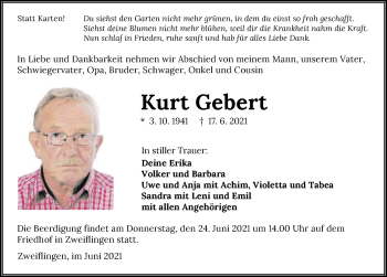 Traueranzeige von Kurt Gebert von GESAMT