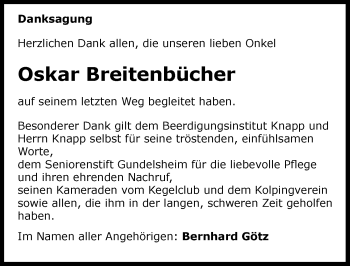 Traueranzeige von Oskar Breitenbücher von GESAMT