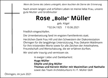 Traueranzeige von Rose Müller von GESAMT