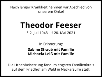 Traueranzeige von Theodor Feeser von GESAMT