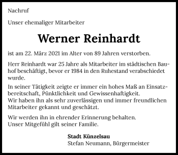 Traueranzeige von Werner Reinhardt von GESAMT