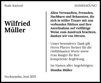 Traueranzeige von Wilfried Müller von GESAMT