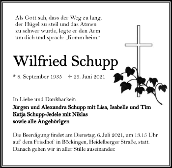 Traueranzeige von Wilfried Schupp von GESAMT