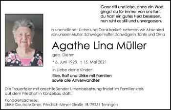 Traueranzeige von Agathe Lina Müller von GESAMT