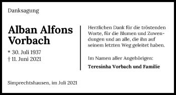 Traueranzeige von Alban Alfons Vorbach von GESAMT