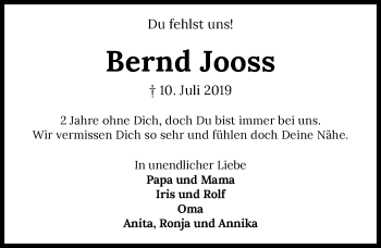 Traueranzeige von Bernd Jooss von GESAMT