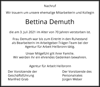 Traueranzeige von Bettina Demuth von GESAMT