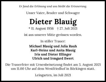 Traueranzeige von Dieter Blauig von GESAMT