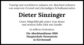 Traueranzeige von Dieter Sinzinger von GESAMT