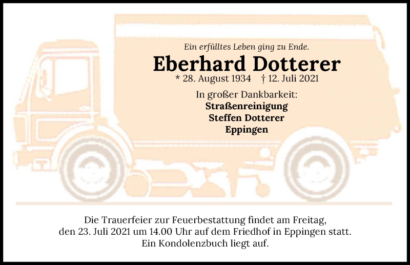  Traueranzeige für Eberhard Dotterer vom 20.07.2021 aus GESAMT