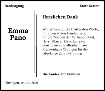 Traueranzeige von Emma Pano von GESAMT