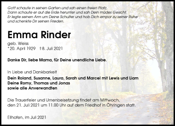 Traueranzeige von Emma Rinder von GESAMT