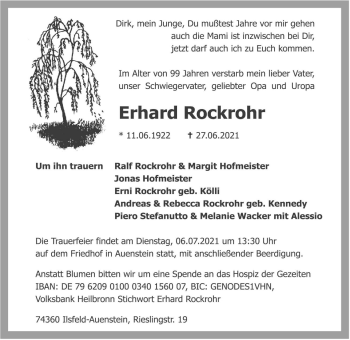 Traueranzeige von Erhard Rockrohr von GESAMT