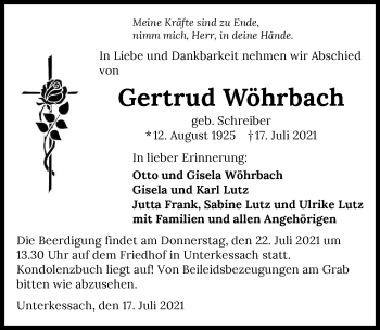 Traueranzeige von Gertrud Wöhrbach von GESAMT