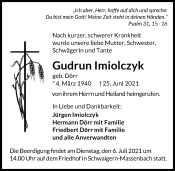 Traueranzeige von Gudrun Imiolczyk von GESAMT