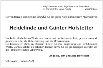 Traueranzeige von Günter Hofstetter von GESAMT