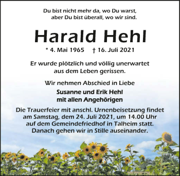 Traueranzeige von Harald Hehl von GESAMT
