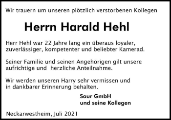 Traueranzeige von Harald Hehl von GESAMT