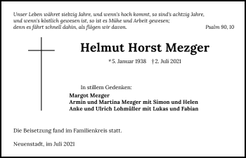 Traueranzeige von Helmut Horst Mezger von GESAMT