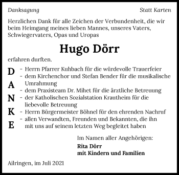 Traueranzeige von Hugo Dörr von GESAMT