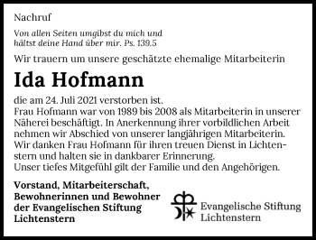 Traueranzeige von Ida Hofmann von GESAMT