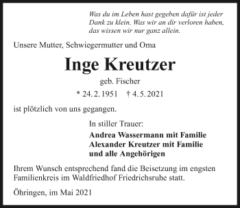 Traueranzeige von Inge Kreutzer von GESAMT